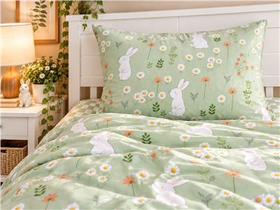 Детское постельное бельё Сладкие Сны(Sweet Dreams) Зайки на лугу(на резинке + молния)