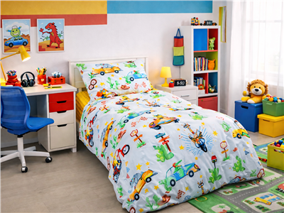 Детское постельное бельё Сладкие Сны(Sweet Dreams) Гонщики (на резинке + молния)